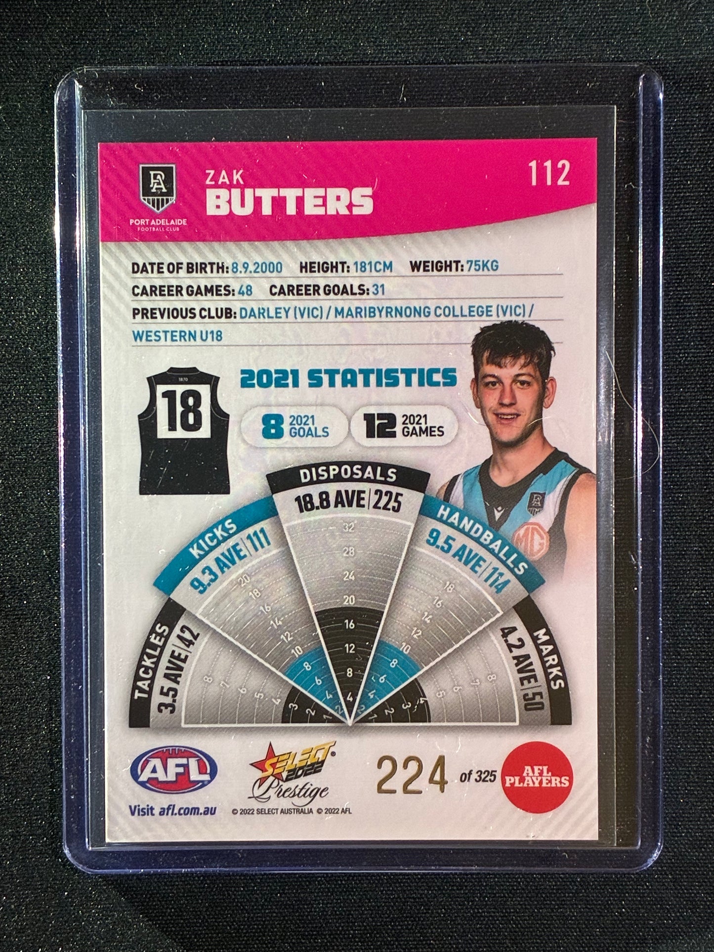 2022 Footy Stars Prestige ZAK BUTTERS Pink Parallel 224/325