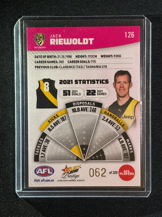 2022 Footy Stars Prestige JACK RIEWOLDT Pink Parallel 62/325
