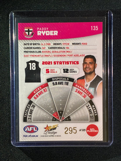 2022 Footy Stars Prestige PADDY RIDER Pink Parallel 295/325