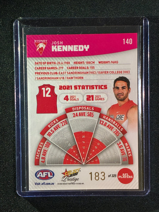 2022 Footy Stars Prestige JOSH KENNEDY Pink Parallel 183/325