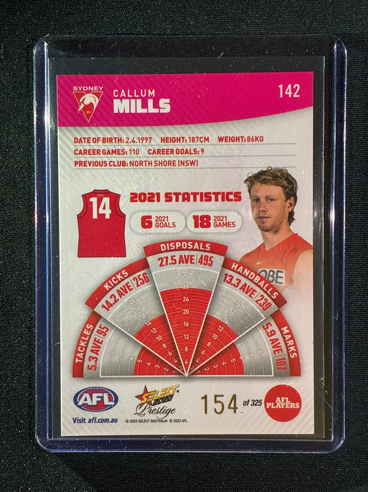 2022 Footy Stars Prestige CALLUM MILLS Pink Parallel 154/325