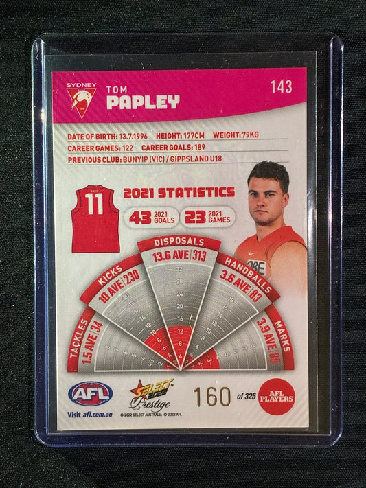 2022 Footy Stars Prestige TOM PAPLEY Pink Parallel 160/325