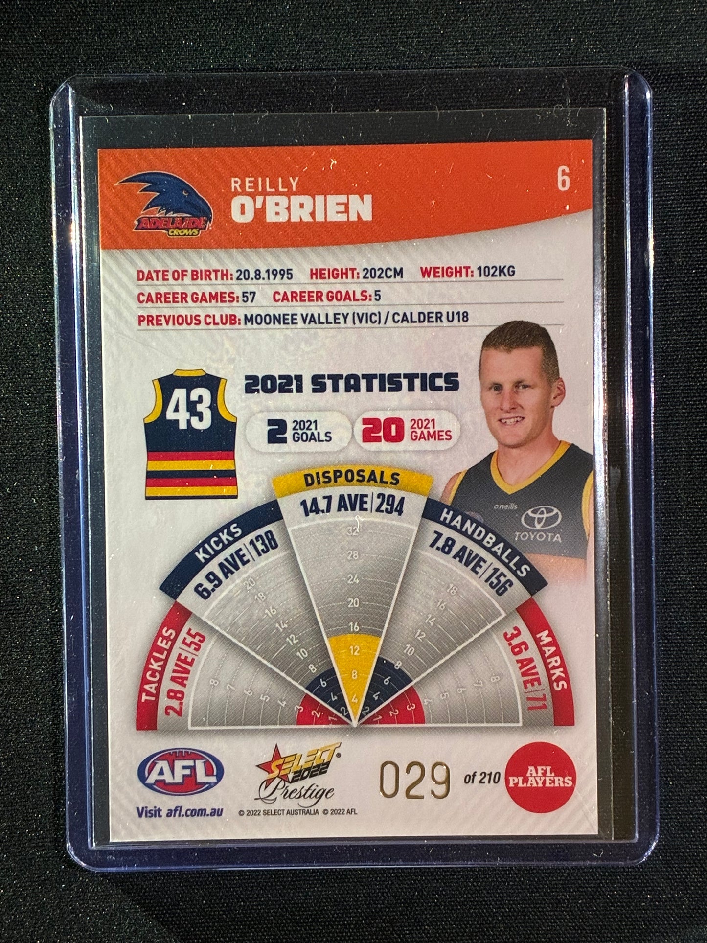 2022 Footy Stars Prestige REILLY O'BRIEN Orange Parallel 29/210
