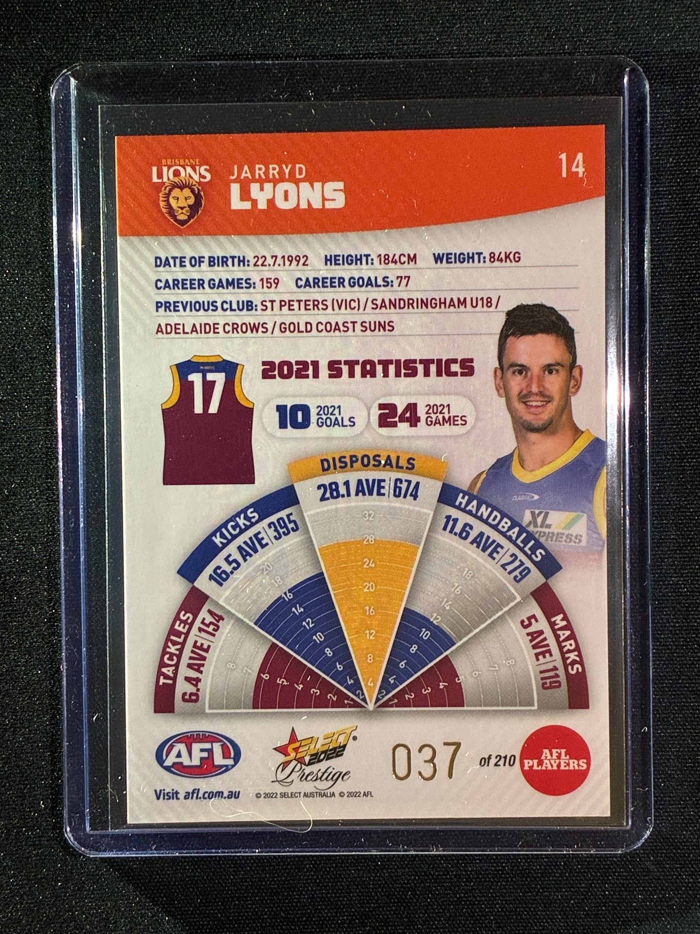 2022 Footy Stars Prestige JARRYD LYONS Orange Parallel 37/210