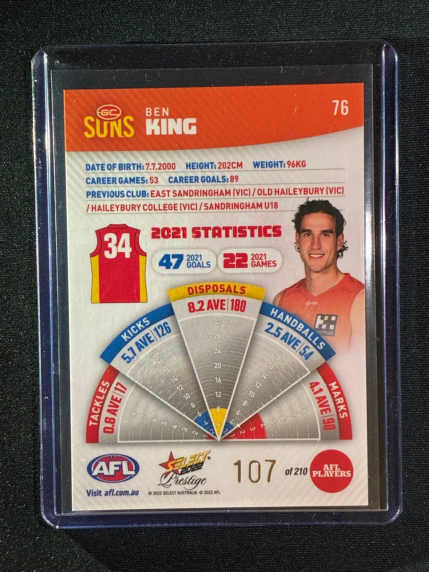 2022 Footy Stars Prestige BEN KING Orange Parallel 107/210