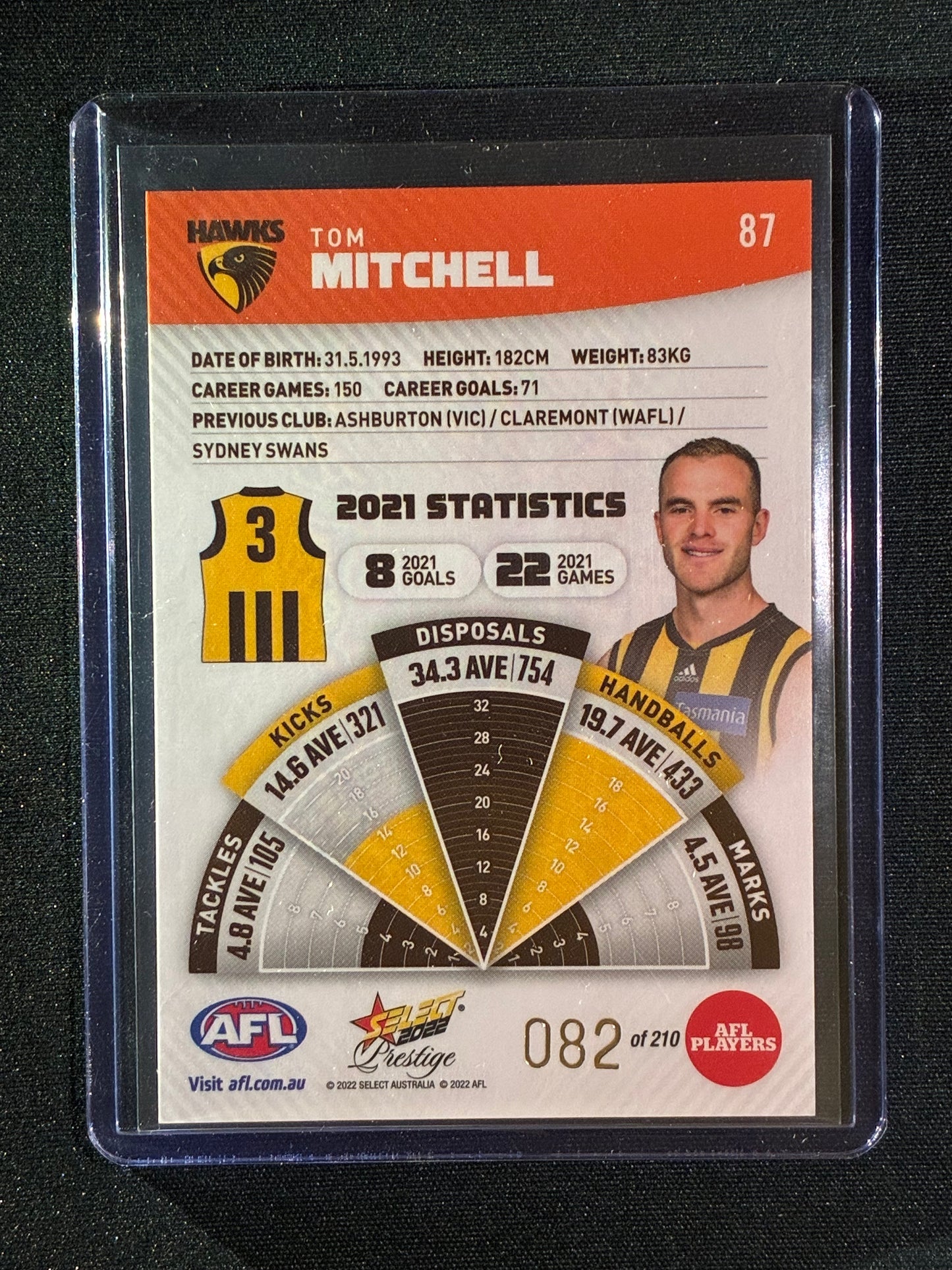 2022 Footy Stars Prestige TOM MITCHELL Orange Parallel 82/210