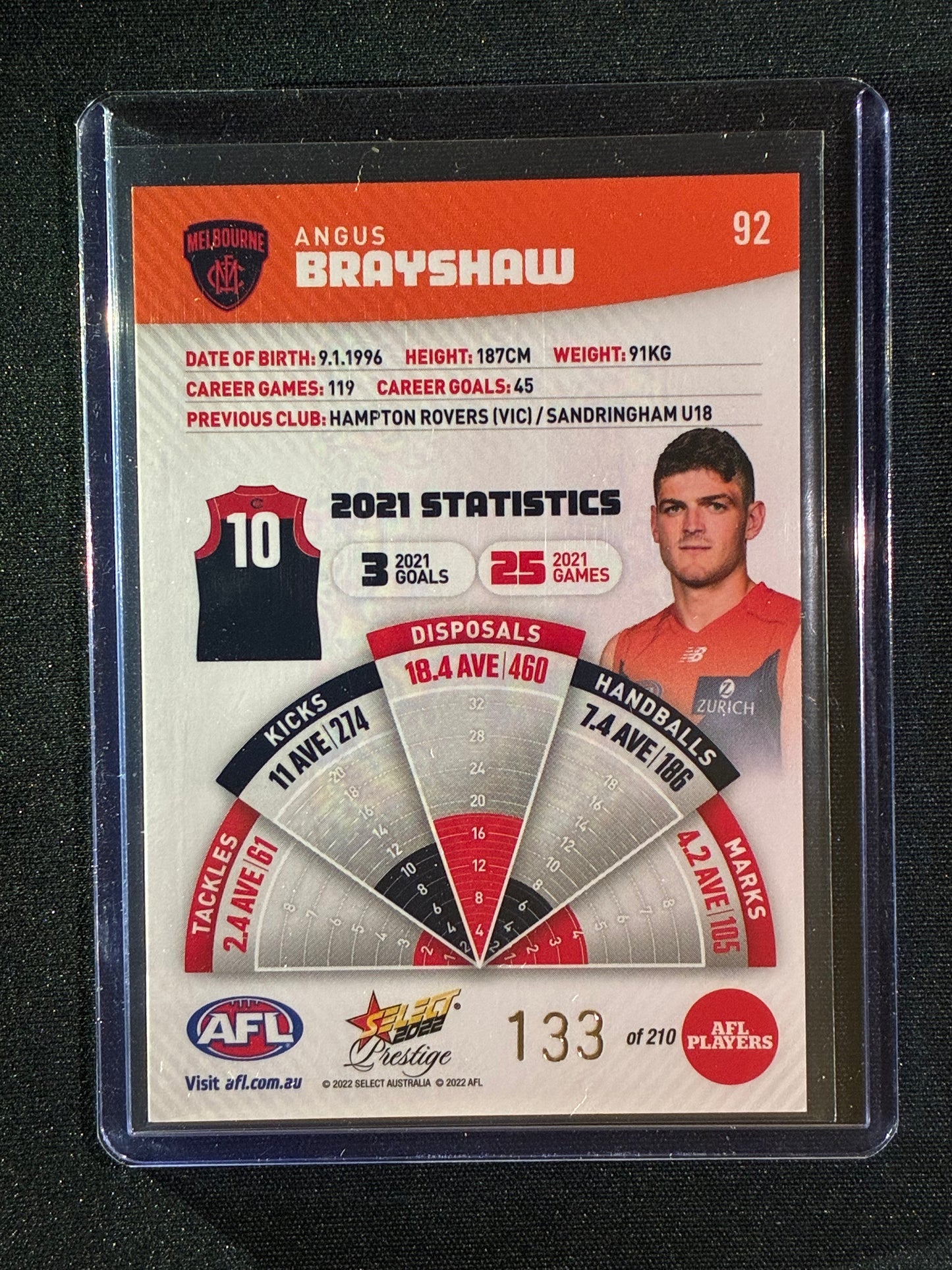 2022 Footy Stars Prestige ANGUS BRAYSHAW Orange Parallel 133/210