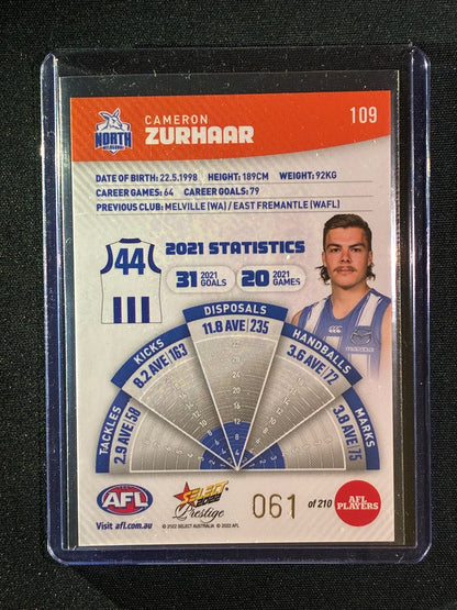 2022 Footy Stars Prestige CAMERON ZURHAAR Orange Parallel 61/210