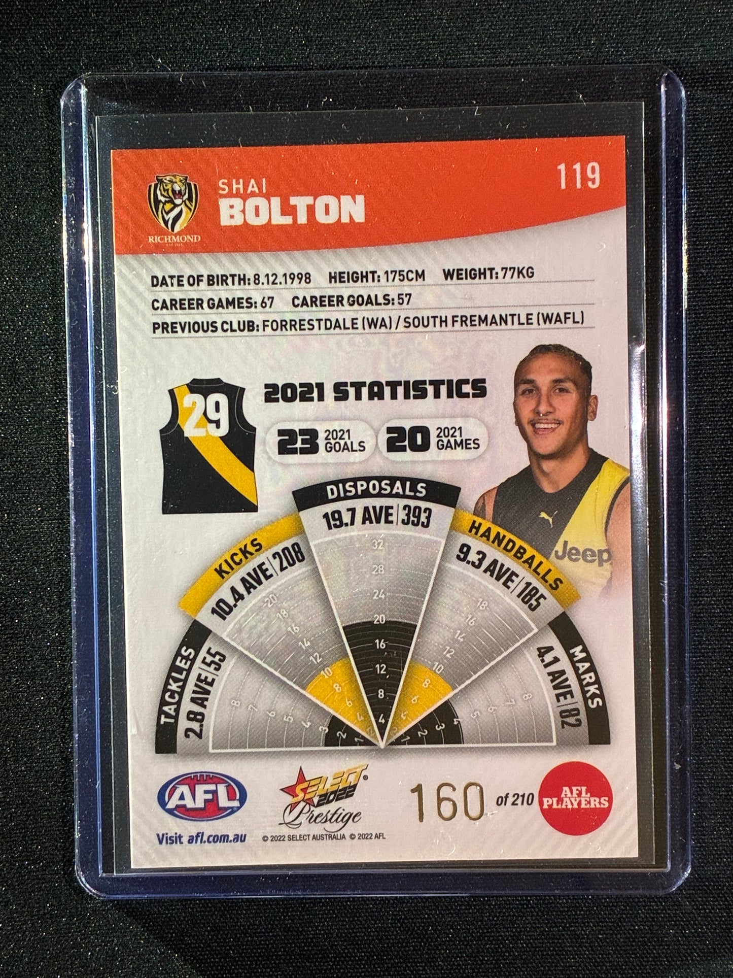 2022 Footy Stars Prestige SHAI BOLTON Orange Parallel 160/210