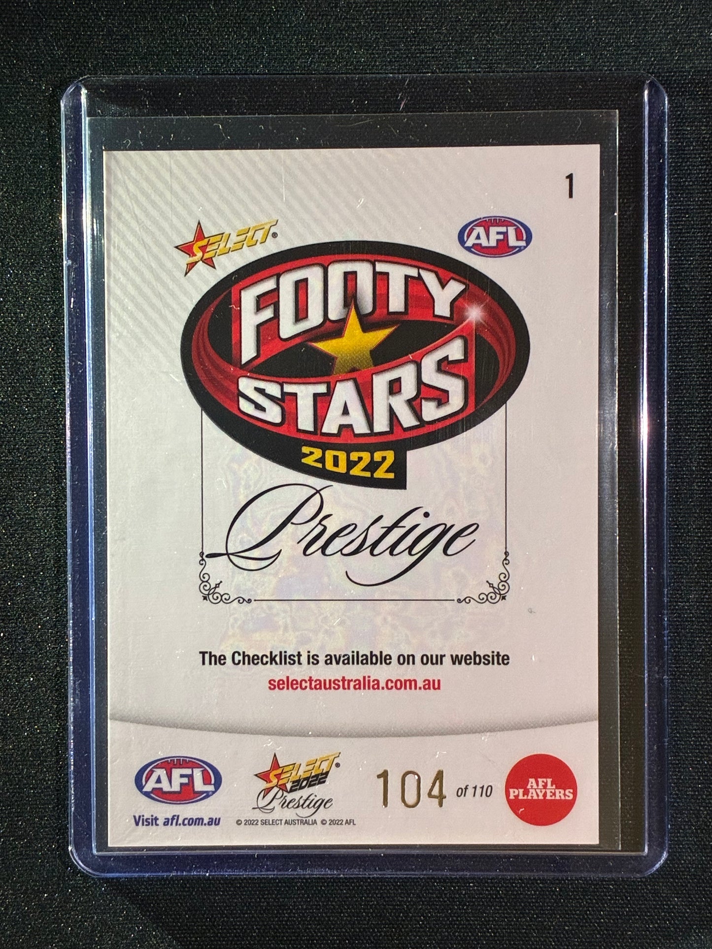 2022 Footy Stars Prestige CHECKLIST HEADER Blue Parallel 104/110