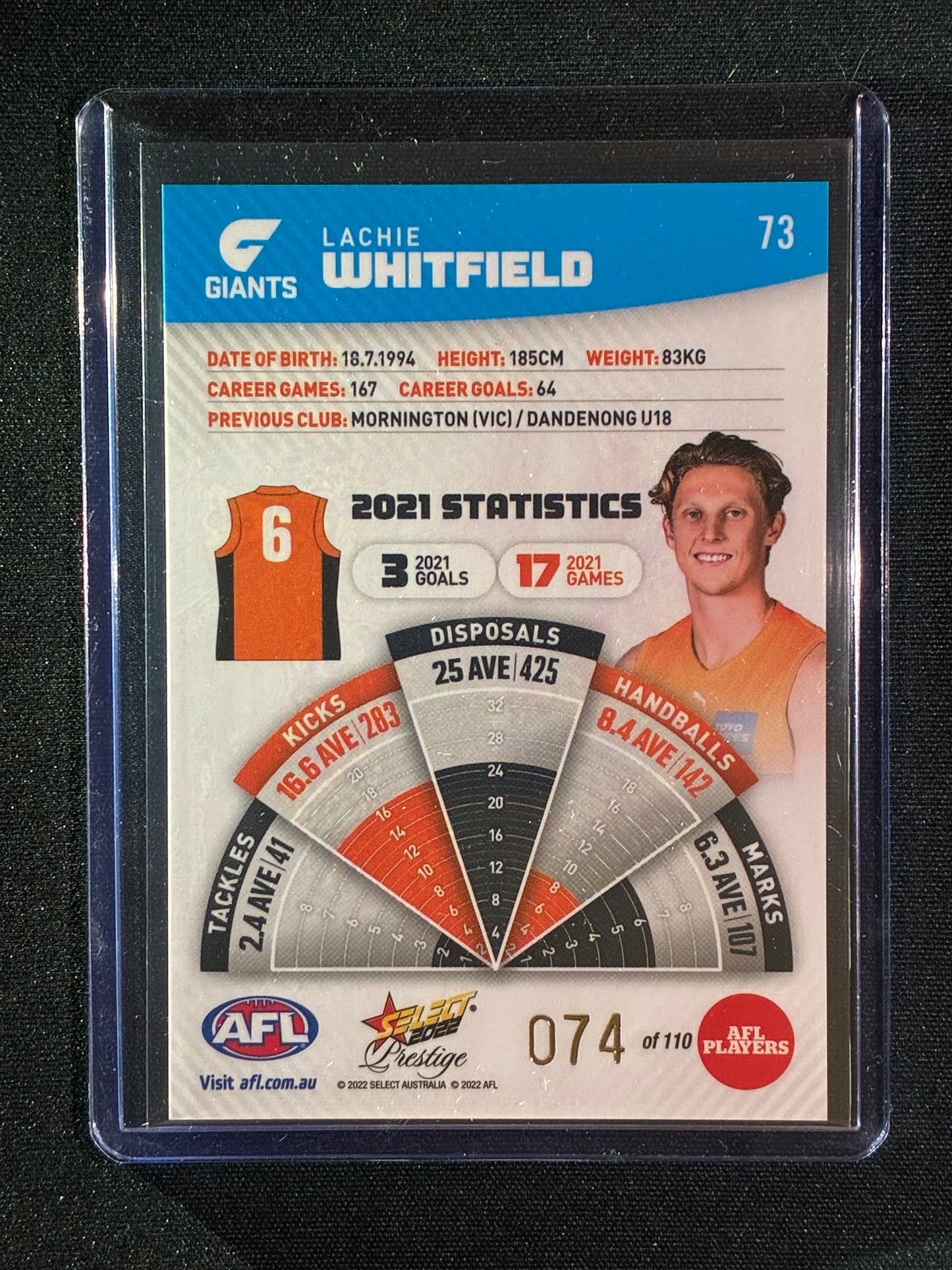 2022 Footy Stars Prestige LACHIE WHITFIELD Blue Parallel 74/110