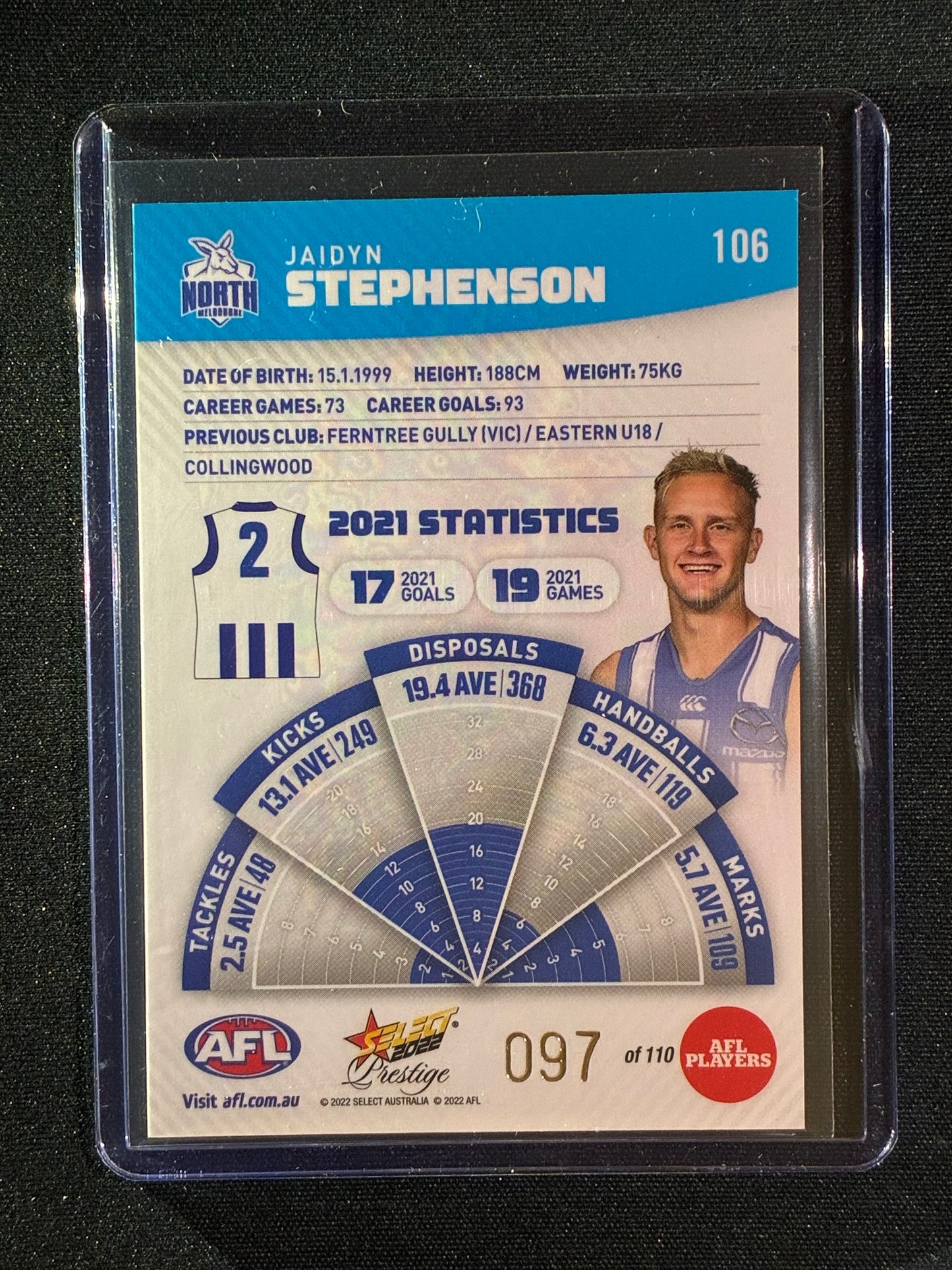 2022 Footy Stars Prestige JAIDYN STEPHENSON Blue Parallel 97/110