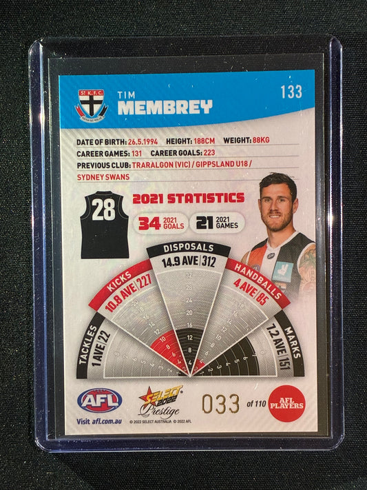 2022 Footy Stars Prestige TIM MEMBREY Blue Parallel 33/110