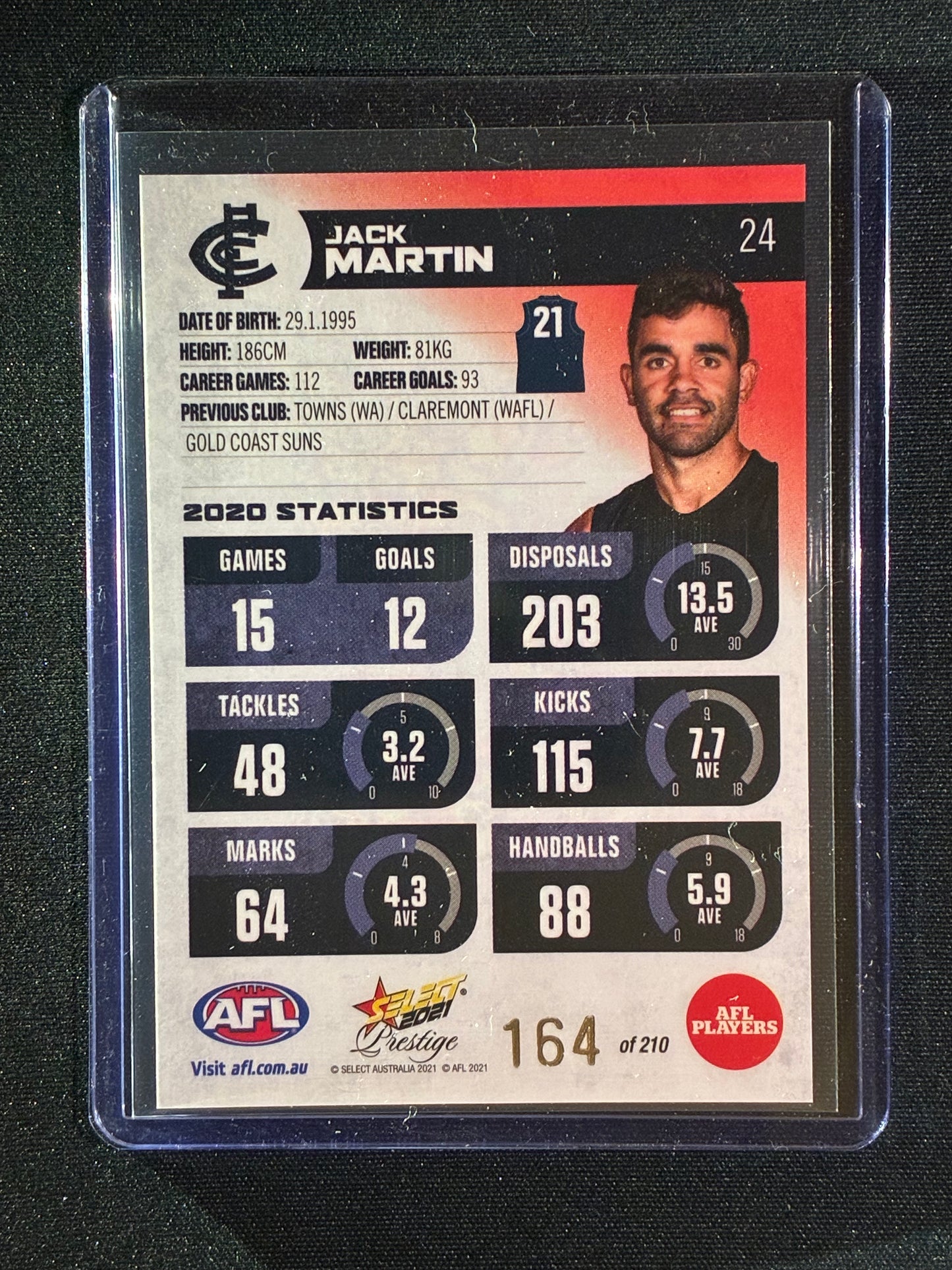 2021 Footy Stars Prestige JACK MARTIN Red Orange Parallel 164/210