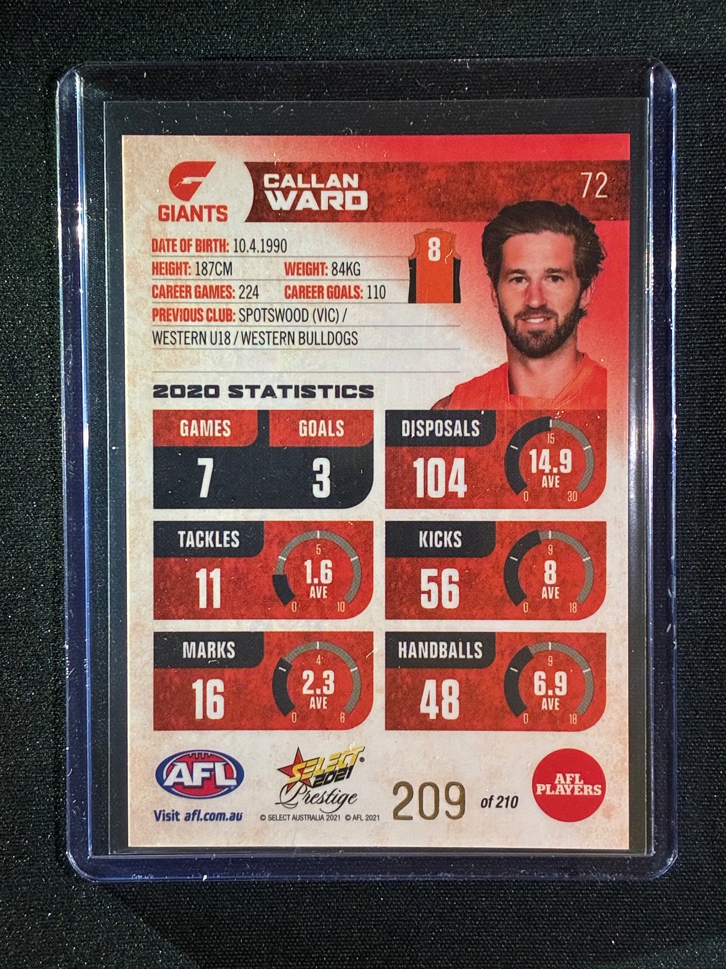 2021 Footy Stars Prestige CALLAN WARD Red Orange Parallel 209/210