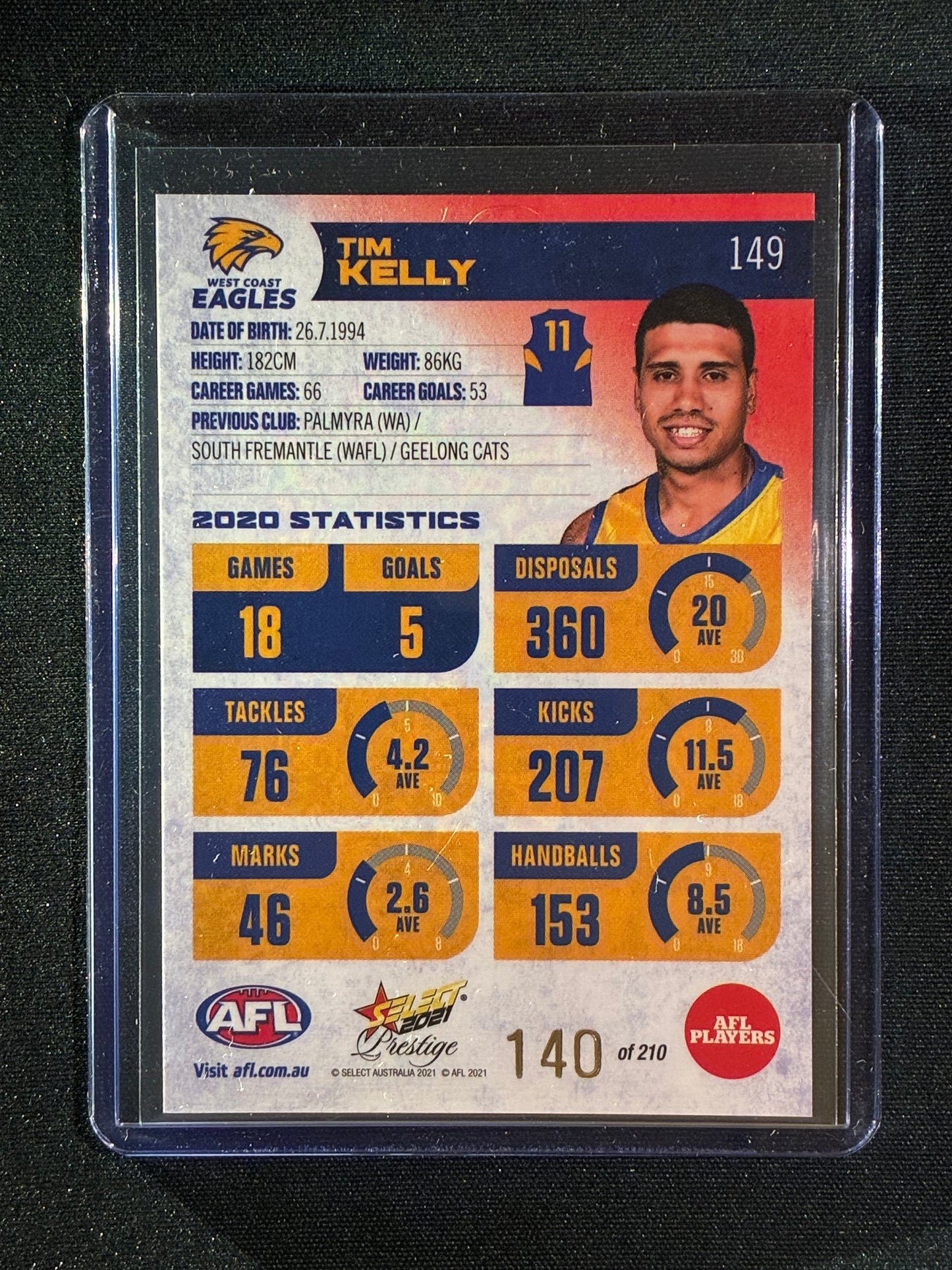 2021 Footy Stars Prestige TIM KELLY Red Orange Parallel 140/210