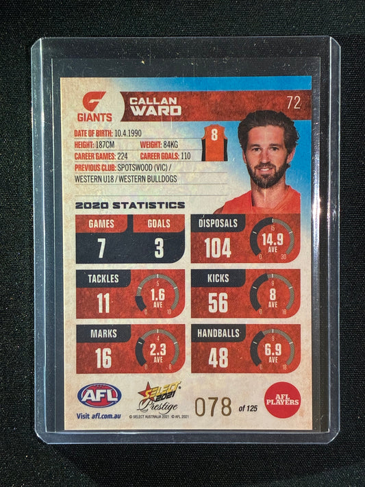 2021 Footy Stars Prestige CALLAN WARD Blue Parallel 78/125