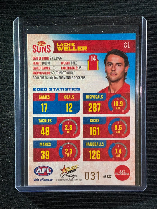 2021 Footy Stars Prestige LACHIE WELLER Blue Parallel 31/125