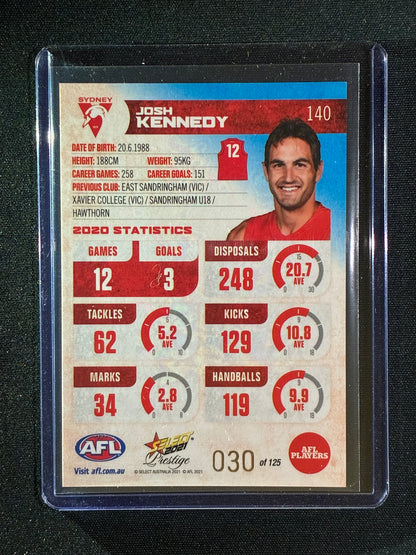 2021 Footy Stars Prestige JOSH KENNEDY Blue Parallel 30/125