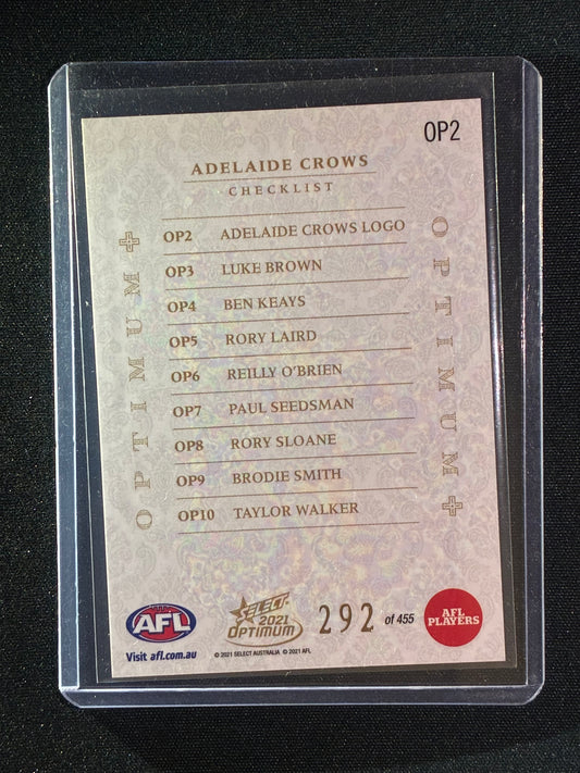 2021 Optimum ADELAIDE CROWS LOGO CHECKLIST Optimum+ Plus 292/455