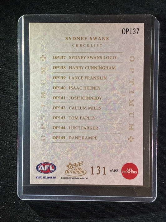 2021 Optimum SYDNEY SWANS LOGO CHECKLIST Optimum+ Plus 131/455
