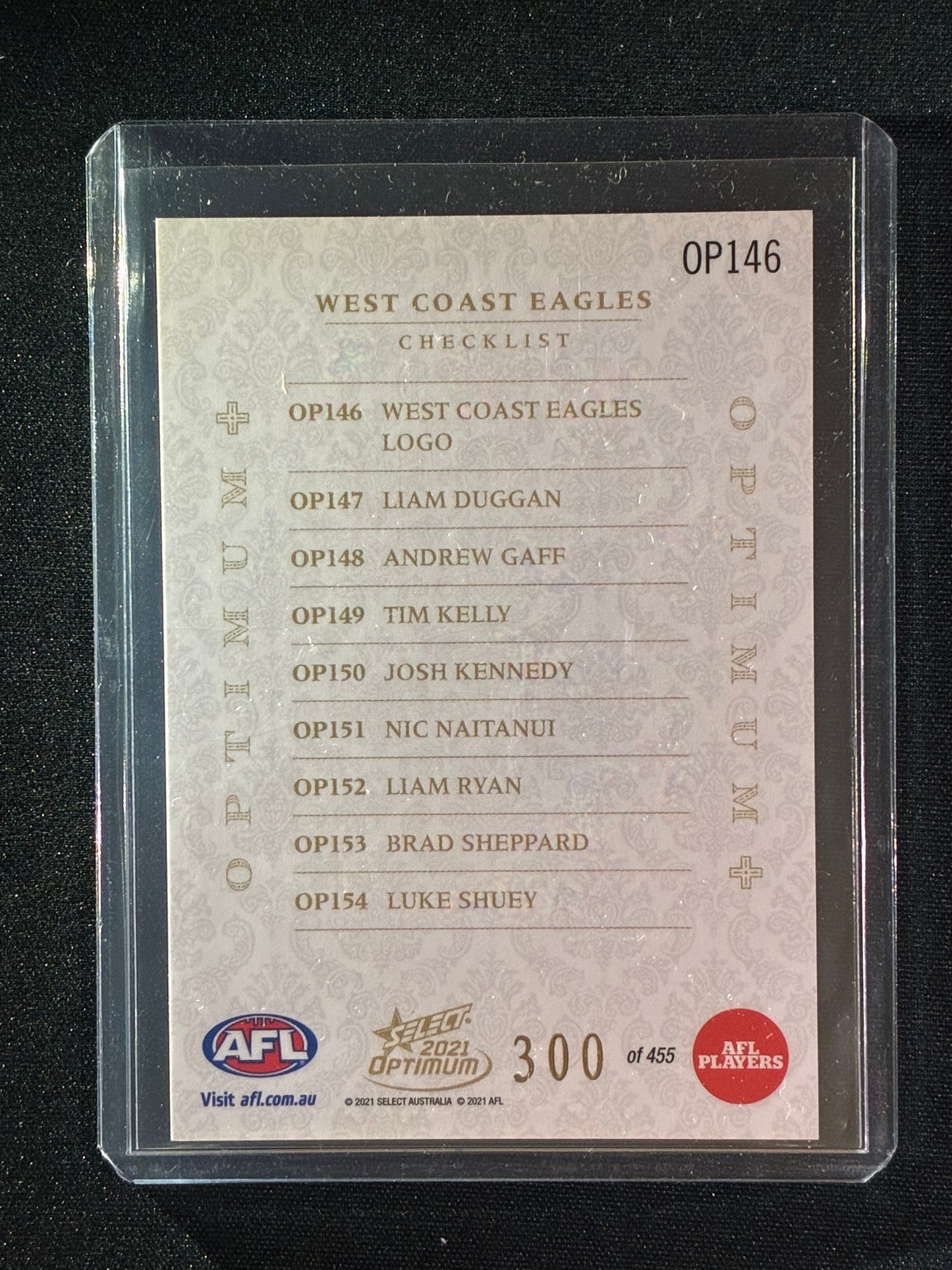 2021 Optimum WEST COAST EAGLES LOGO CHECKLIST Optimum+ Plus 300/455