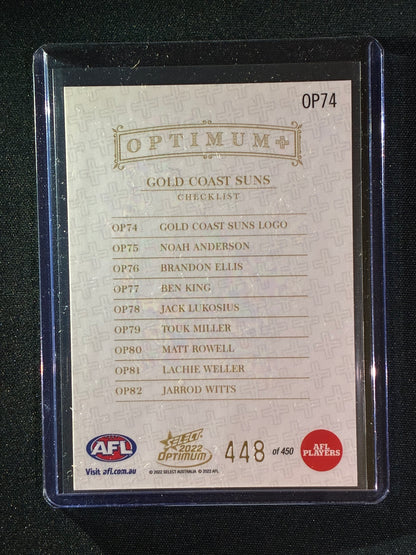 2022 Optimum GOLD COAST SUNS LOGO CHECKLIST Optimum+ Plus 448/450