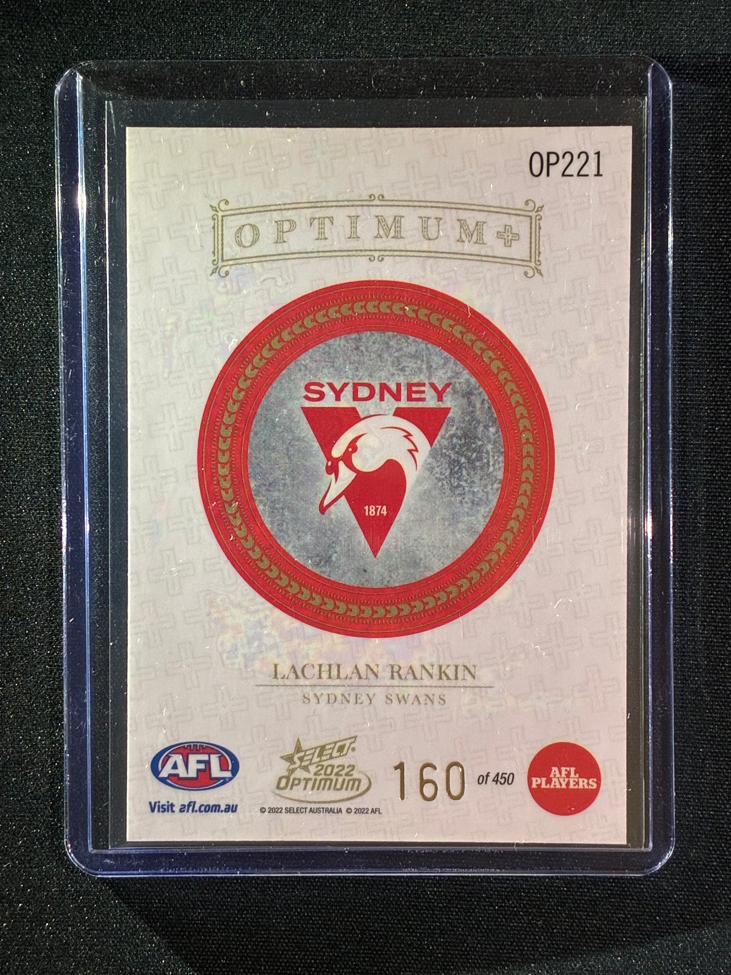 2022 Optimum LACHLAN RANKIN Rookie Optimum+ Plus 160/450