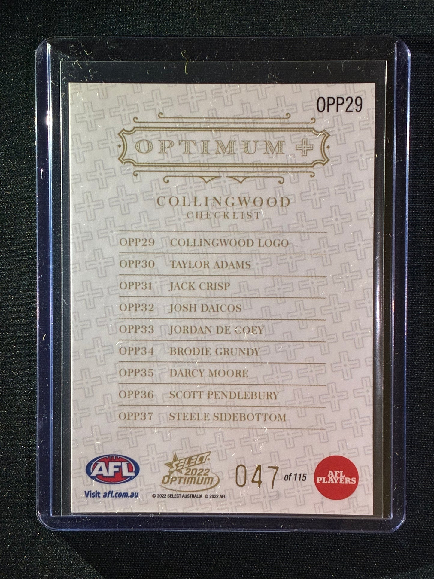 2022 Optimum COLLINGWOOD MAGPIES LOGO CHECKLIST Optimum+ Plus Parallel 47/115