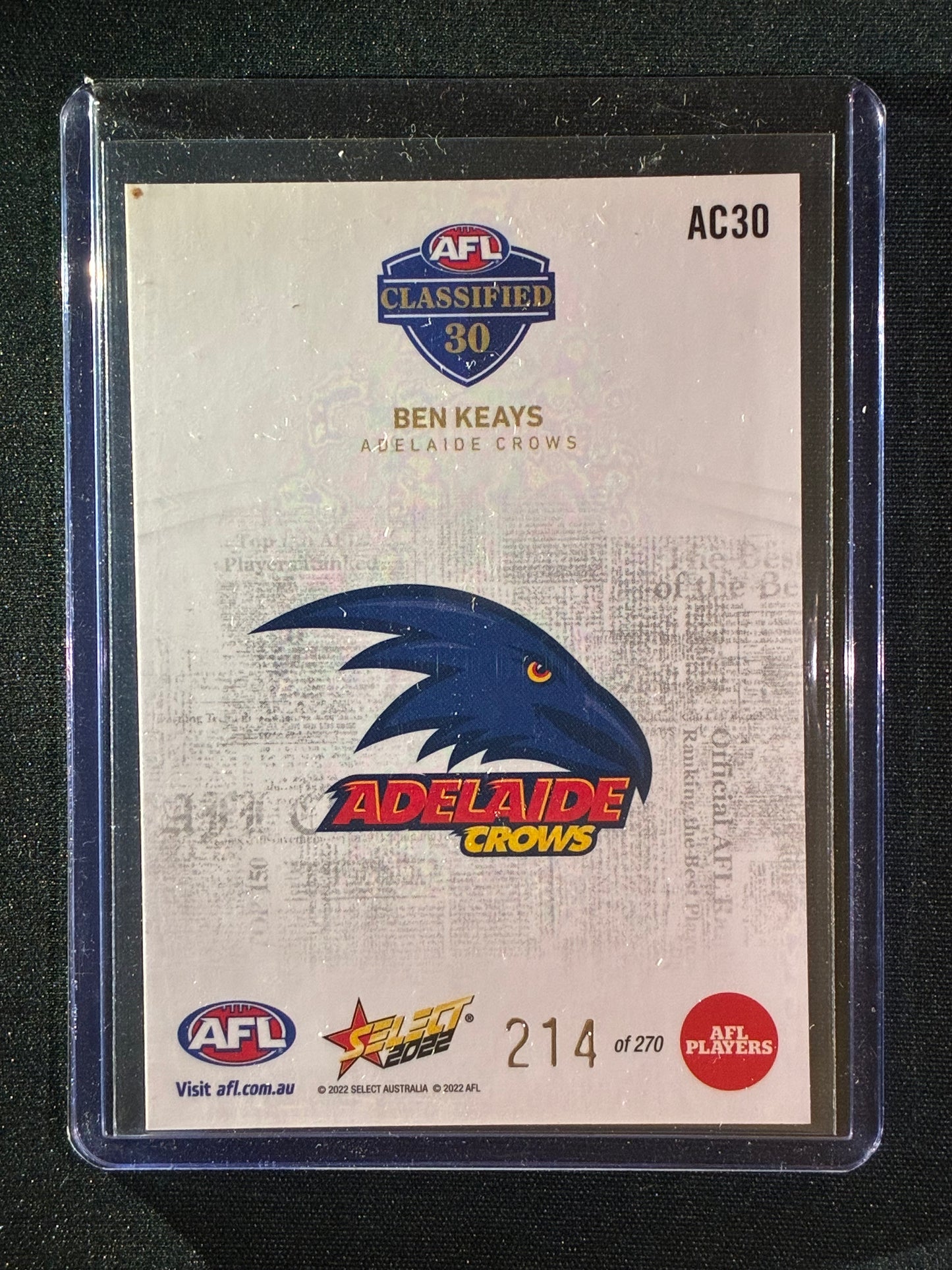 2022 Footy Stars BEN KEAYS AFL Classified White 214/270