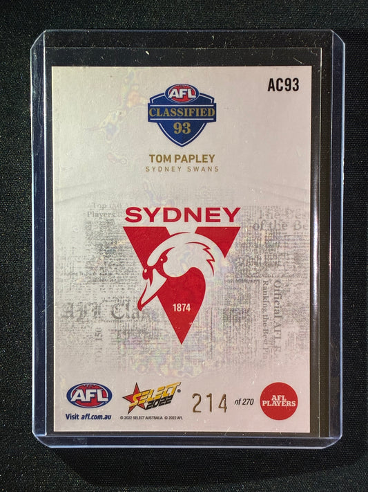 2022 Footy Stars TOM PAPLEY AFL Classified White 214/270