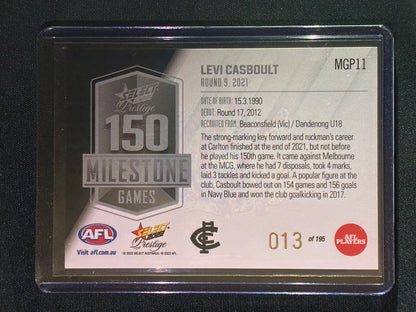 2022 Footy Stars Prestige LEVI CASBOULT AFL Milestone Games 13/195