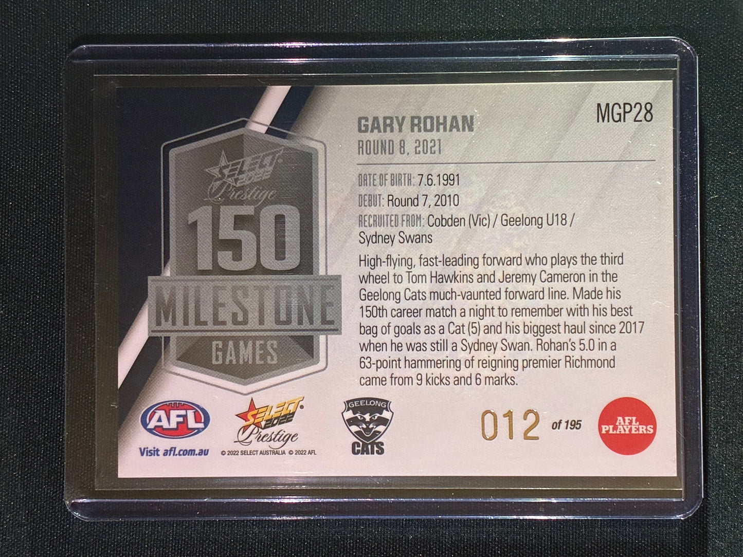2022 Footy Stars Prestige GARY ROHAN AFL Milestone Games 12/195