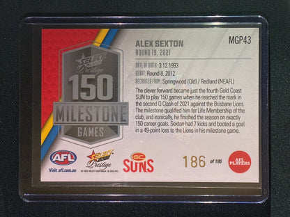 2022 Footy Stars Prestige ALEX SEXTON AFL Milestone Games 186/195