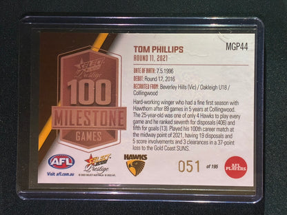 2022 Footy Stars Prestige TOM PHILLIPS AFL Milestone Games 51/195