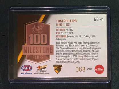 2022 Footy Stars Prestige TOM PHILLIPS AFL Milestone Games 68/195