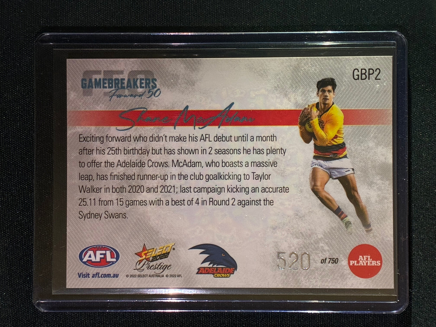 2022 Footy Stars Prestige SHANE MCADAM Gamebreakers Forward 50 520/750
