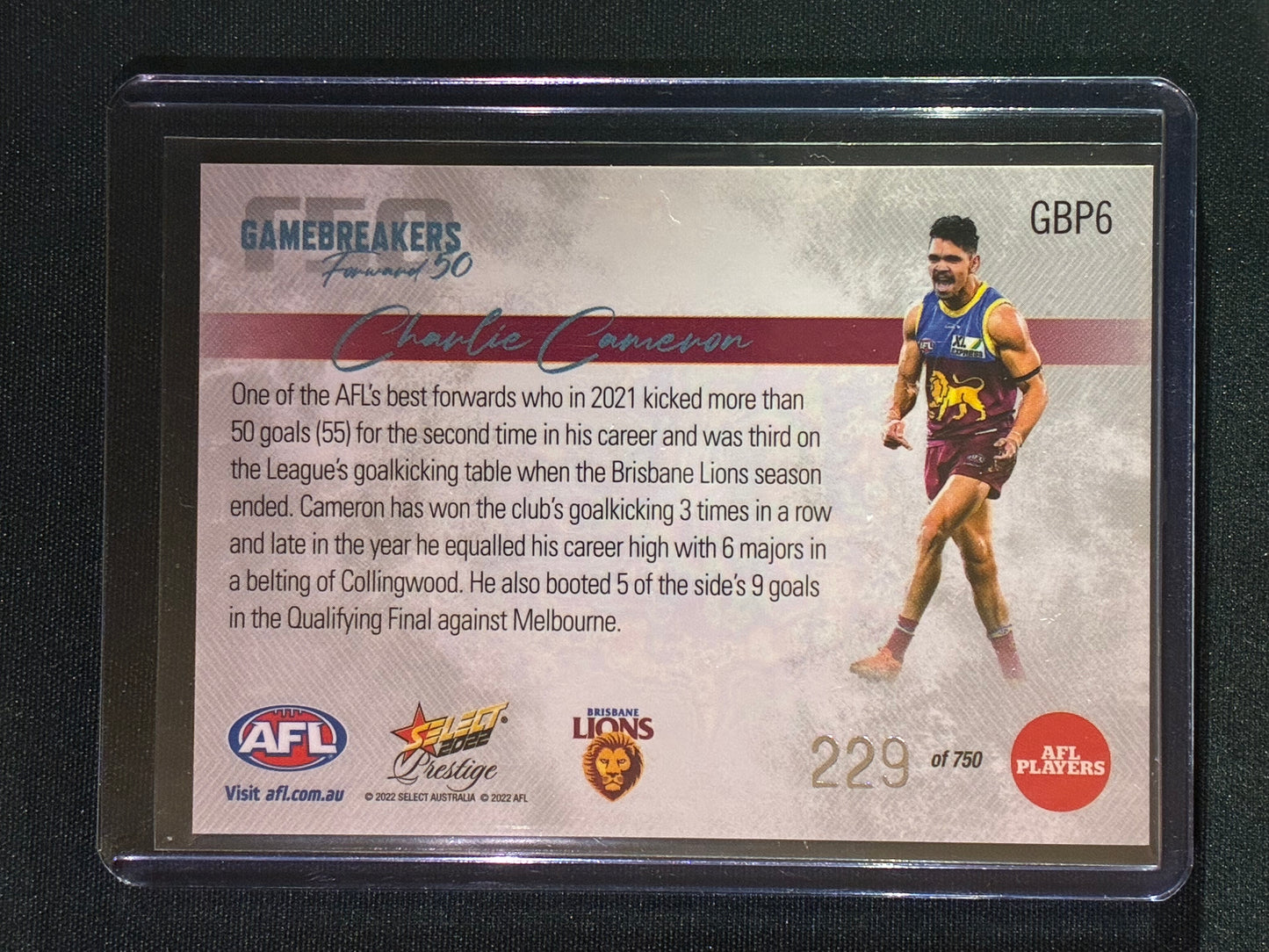 2022 Footy Stars Prestige CHARLIE CAMERON Gamebreakers Forward 50 229/750