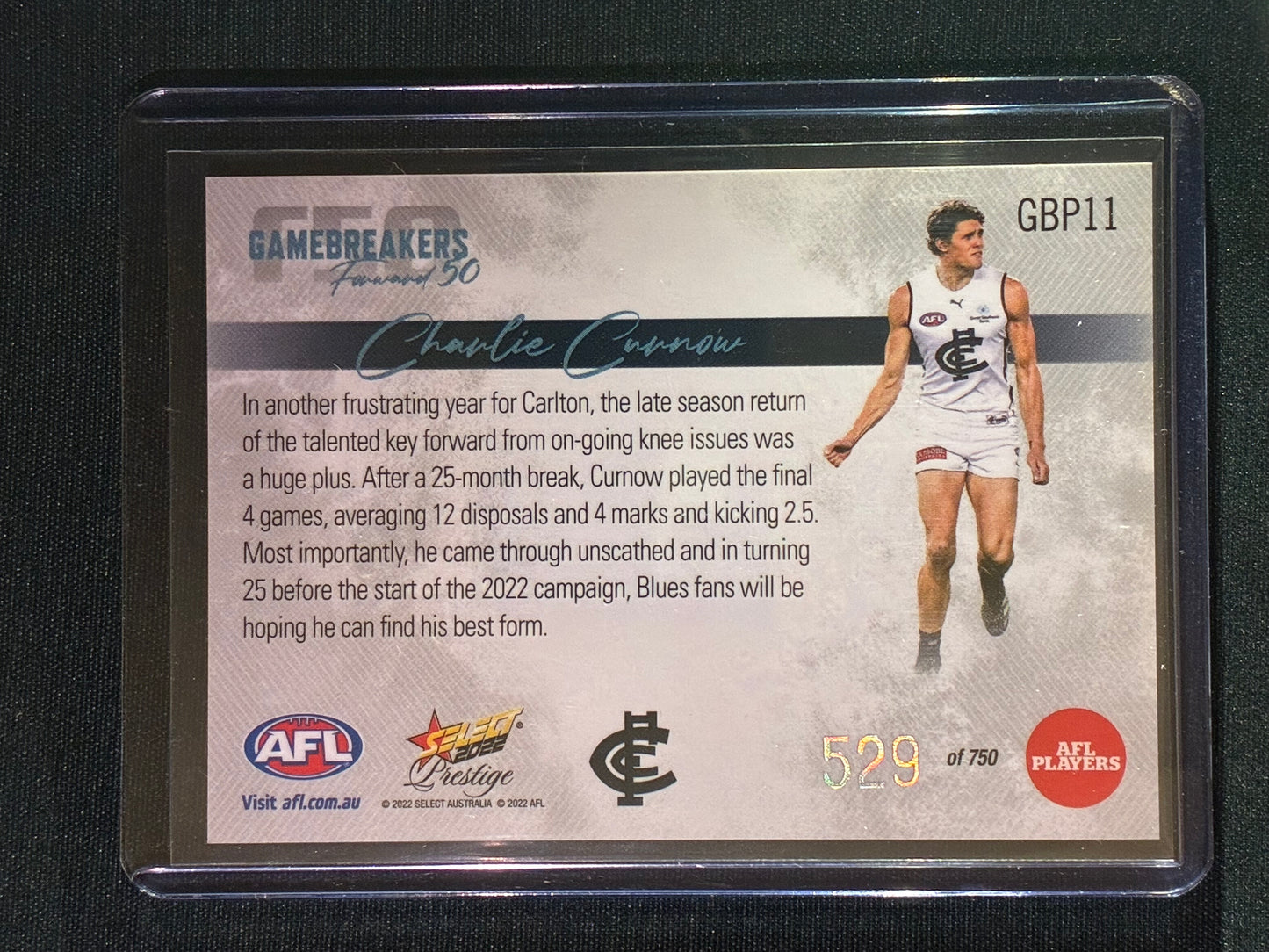 2022 Footy Stars Prestige CHARLIE CURNOW Gamebreakers Forward 50 529/750