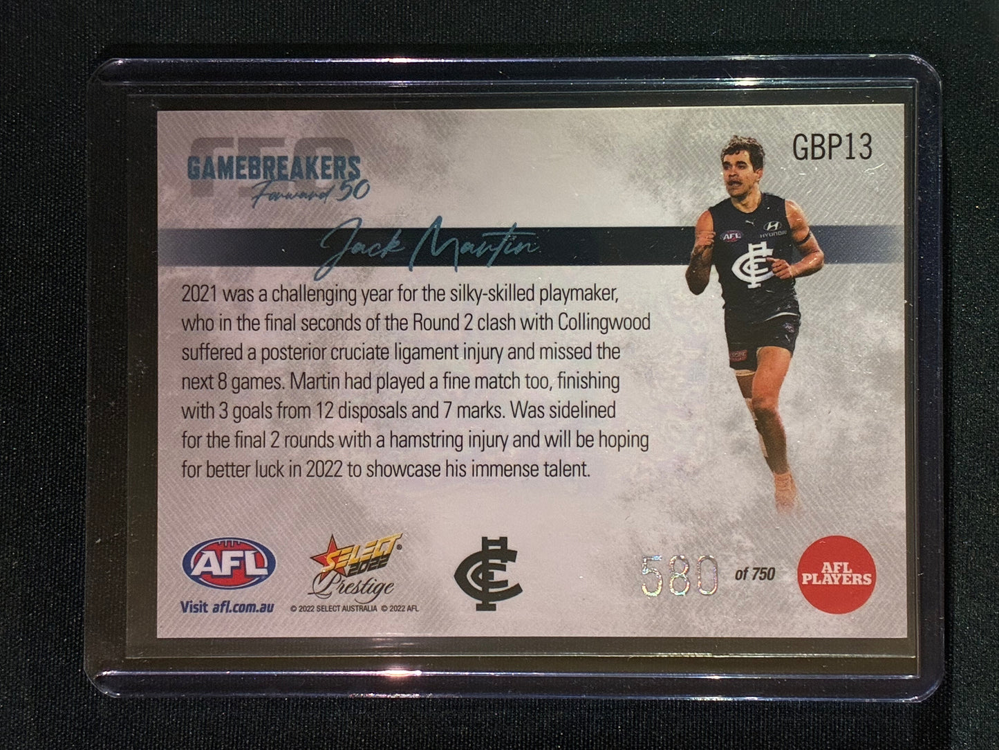 2022 Footy Stars Prestige JACK MARTIN Gamebreakers Forward 50 580/750
