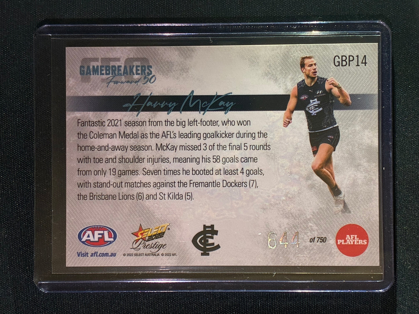 2022 Footy Stars Prestige HARRY MCKAY Gamebreakers Forward 50 644/750