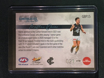 2022 Footy Stars Prestige MATTHEW OWIES Gamebreakers Forward 50 21/750