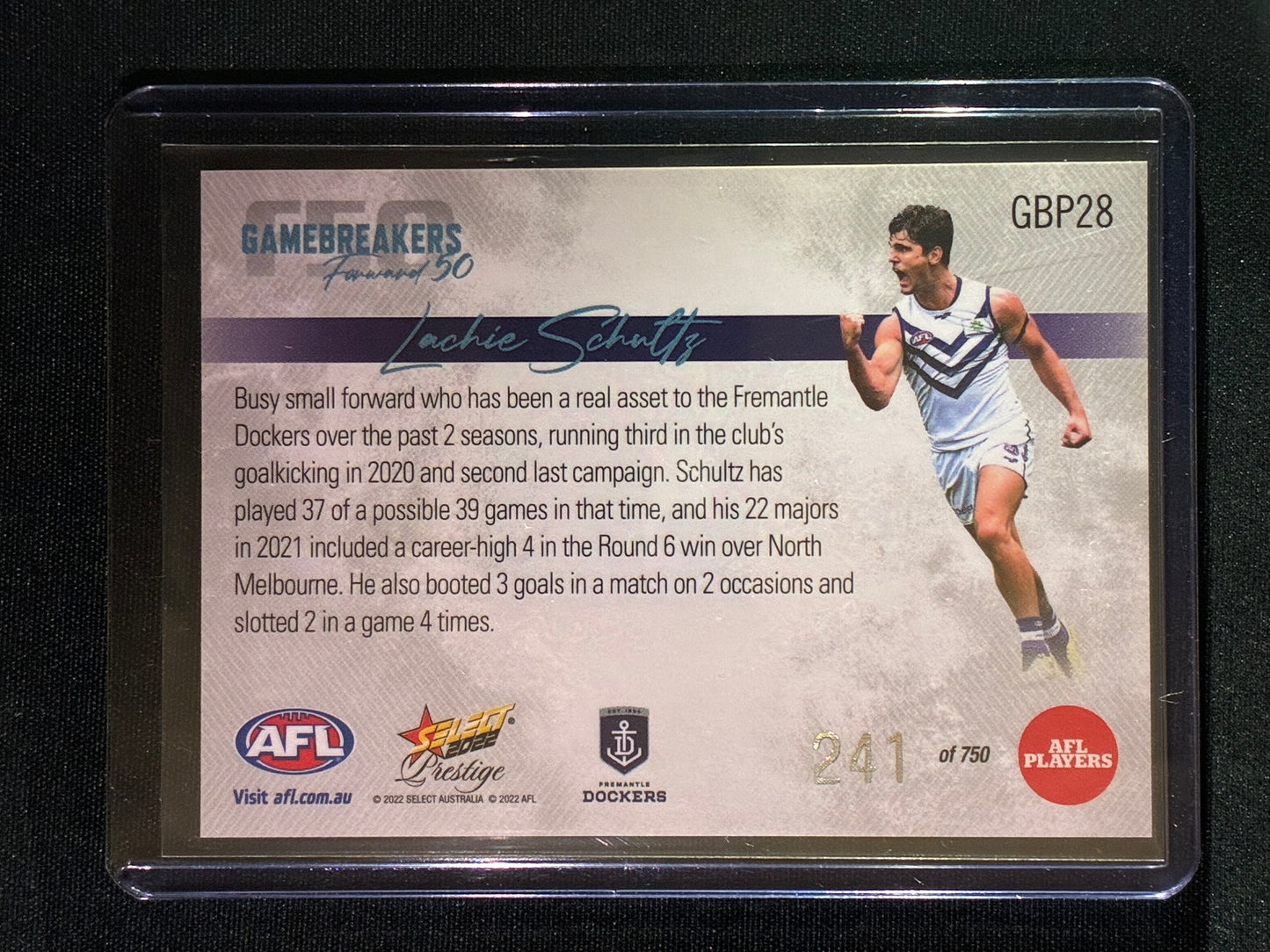 2022 Footy Stars Prestige LACHIE SCHULTZ Gamebreakers Forward 50 241/750