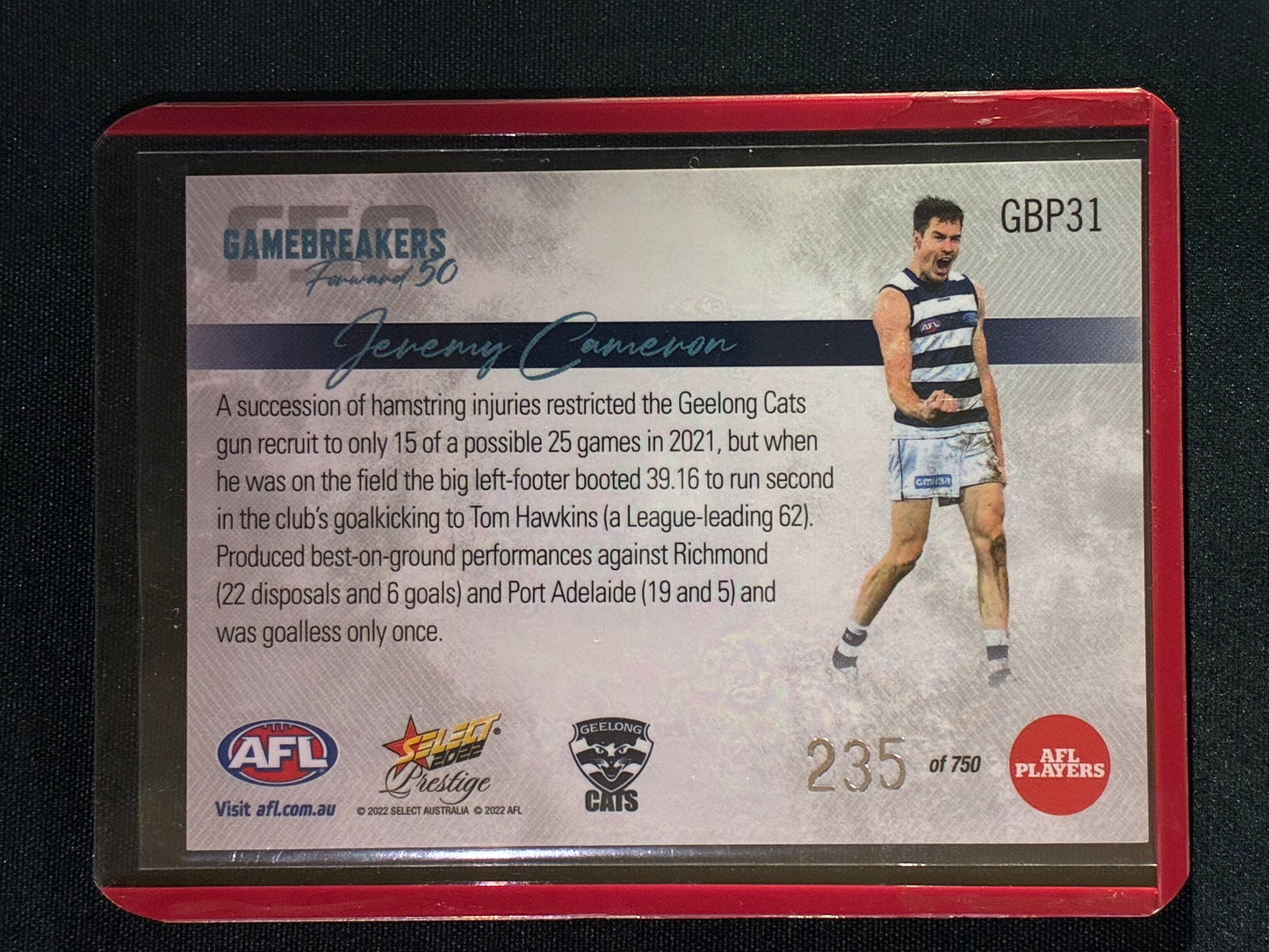 2022 Footy Stars Prestige JEREMY CAMERON Gamebreakers Forward 50 235/750