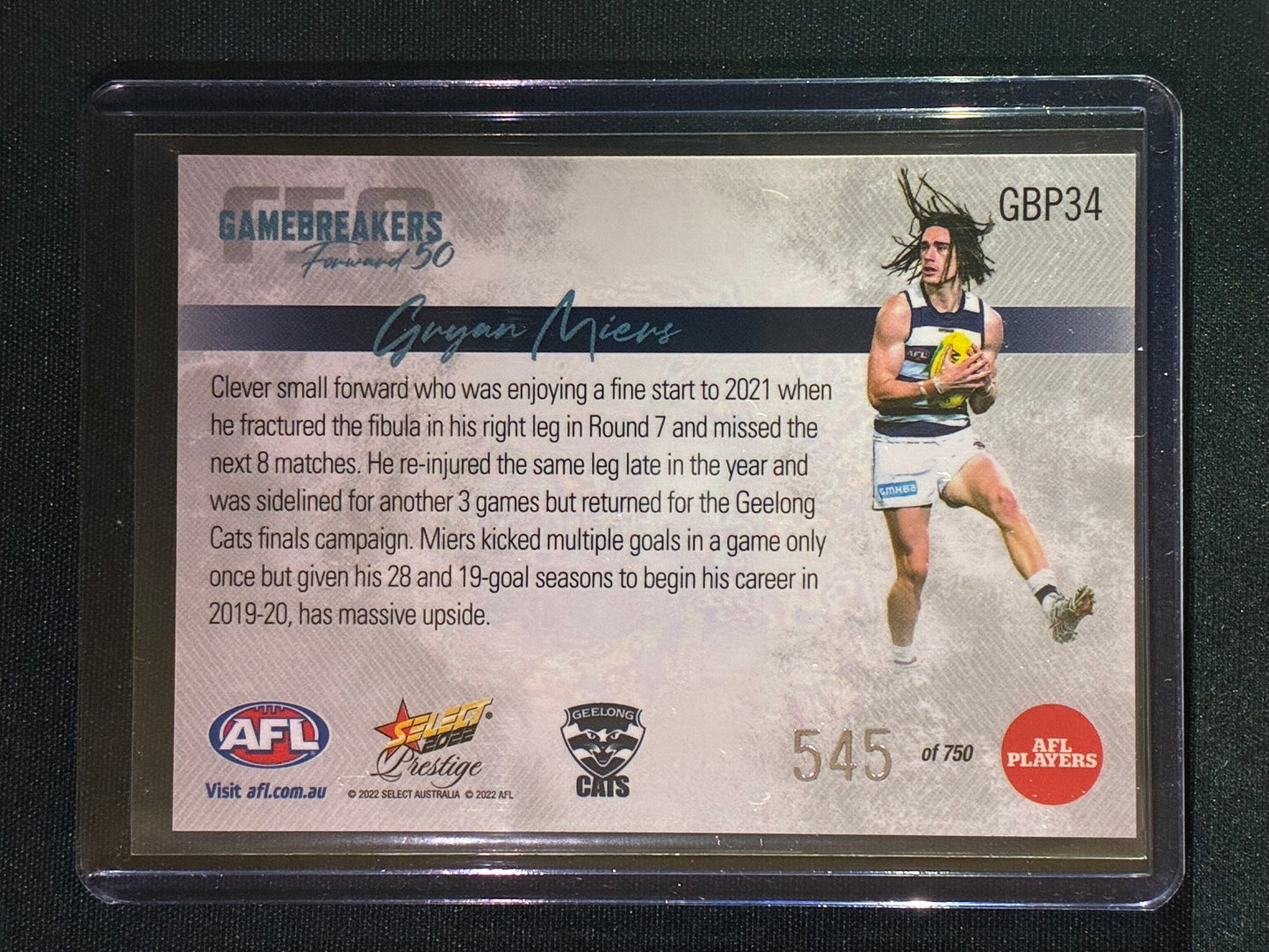 2022 Footy Stars Prestige GRYAN MIERS Gamebreakers Forward 50 545/750