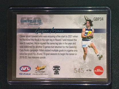 2022 Footy Stars Prestige GRYAN MIERS Gamebreakers Forward 50 545/750