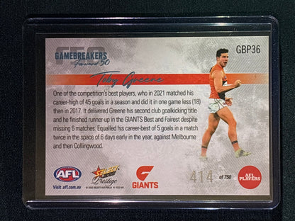 2022 Footy Stars Prestige TOBY GREENE Gamebreakers Forward 50 414/750