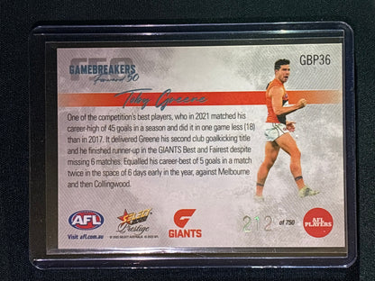 2022 Footy Stars Prestige TOBY GREENE Gamebreakers Forward 50 212/750