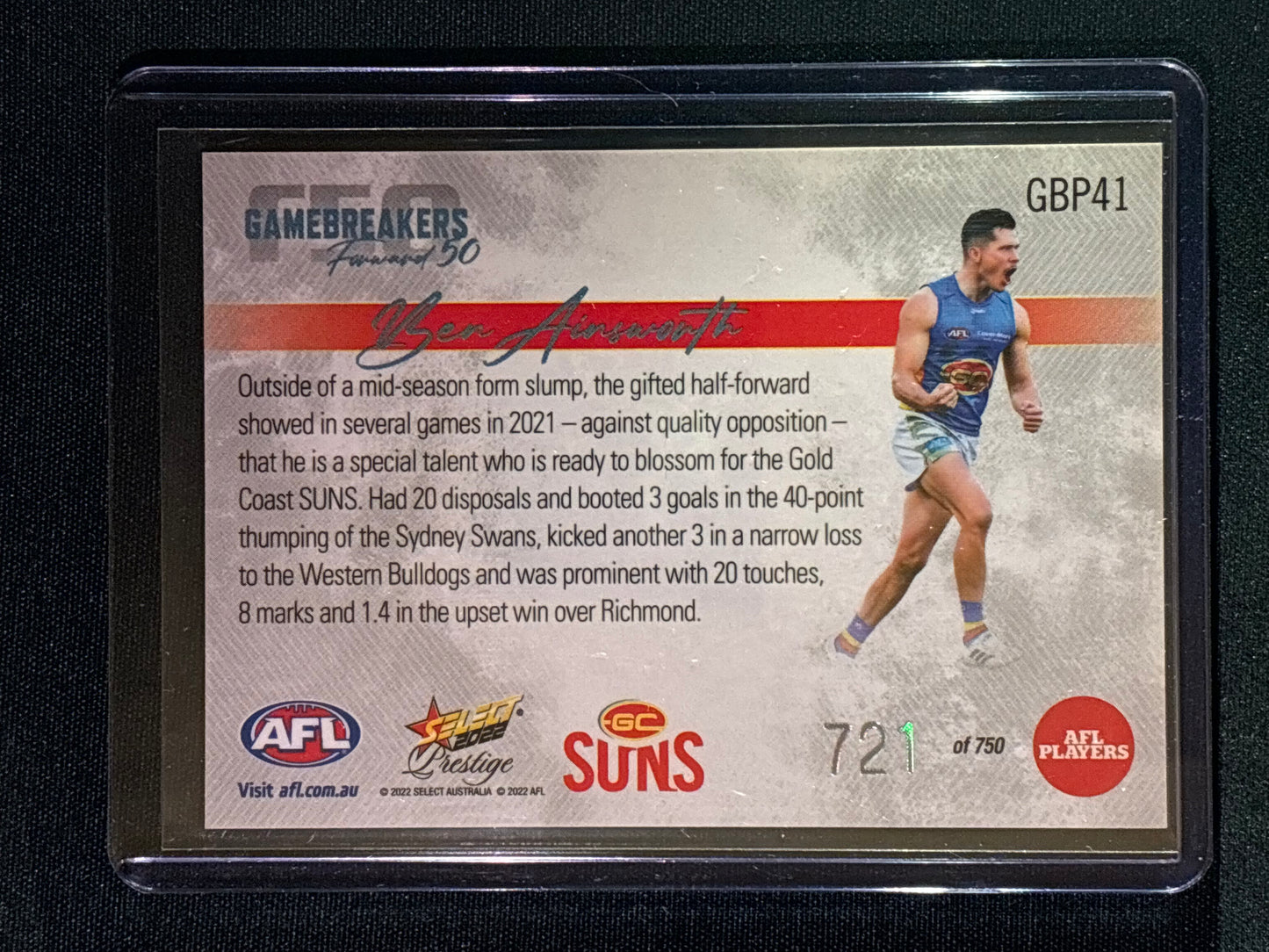 2022 Footy Stars Prestige BEN AINSWORTH Gamebreakers Forward 50 721/750