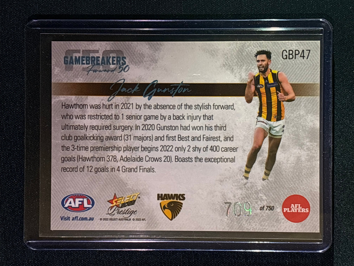 2022 Footy Stars Prestige JACK GUNSTON Gamebreakers Forward 50 709/750